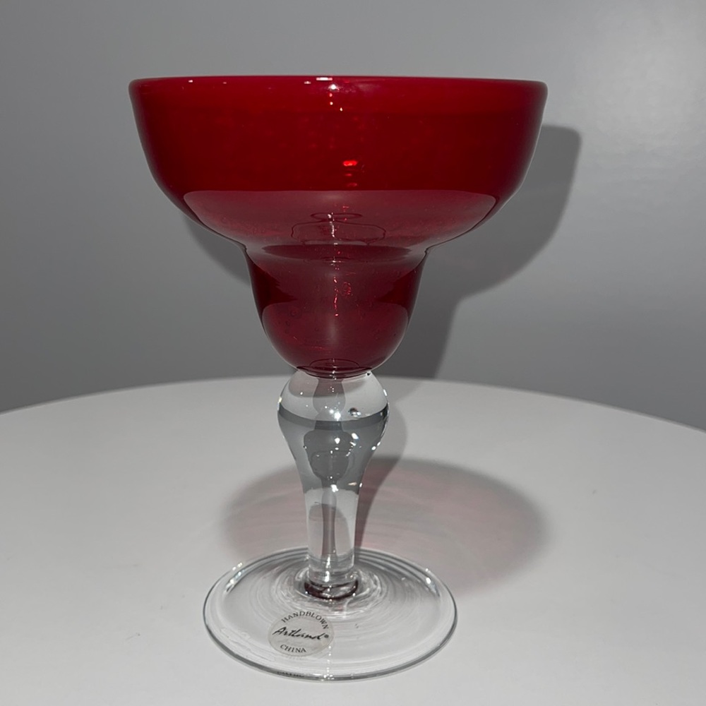 Artland Iris Ruby red Margarita Glass 8 oz Handblown bubbles